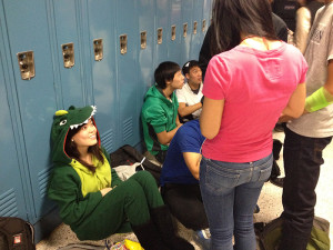 Many students dress up on Halloween in a variety of costumes.