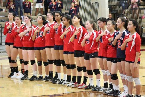 Jefferson's varsity volleyball team plays against Justice High School in September 2018. 