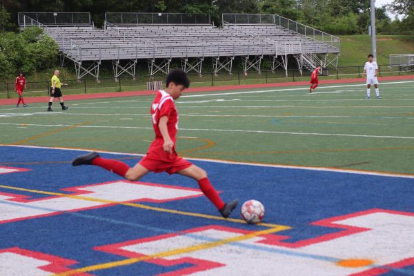 Taking a goal-kick, Jack Gao boots the ball upfield. Jefferson faced off against South Lakes in their final game of the season on May 9. “We played well but couldn’t pull out a result,” Gao said.