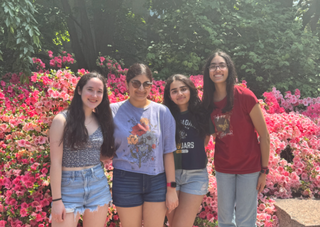 Sophomores Bailey Piper, Suruchi Singh, Hamsika Irukuvajjala and Ananya Bhatt pose to take a picture near a garden outside of the National Museum of African Art. On May 20, sophomores went to Washington D.C to explore museums related to their Honors World History 2 class. “I enjoyed going to the National Museum of African Art and looking at all the unique pieces of art that showed African American history and culture,” Irukuvajjala said.